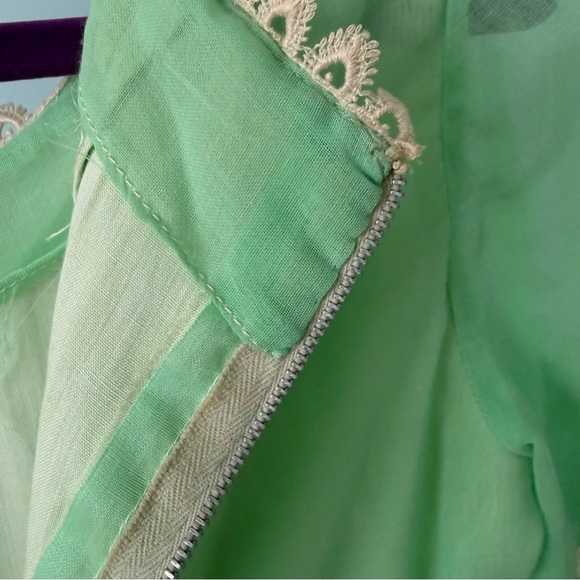 🌿 Vintage 60s Green Prairie Maxi Dress Lace Trim Boho Romantic XS/S 🌿 - Picture 12 of 16